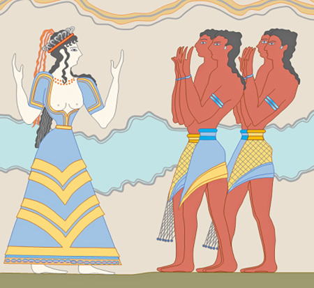 ミノア文明・クノッソス宮殿遺跡・行列フレスコ画の通廊・フレスコ画「王女とミノア男性たち」