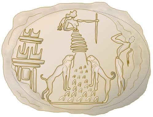 Minoan civilization, Temple Repositories, West Wing, Knossos Palace, clay seal imprint "Mother Goddess"