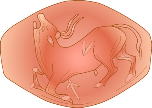 Mycenaen civilization, Tholos Tomb 1, Koukounara, red jasper seal, bull