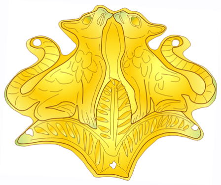 Mycenaean civilization, Grave Circle A, Mycenae Palace, gold sheet ornamentt, two lion cubs