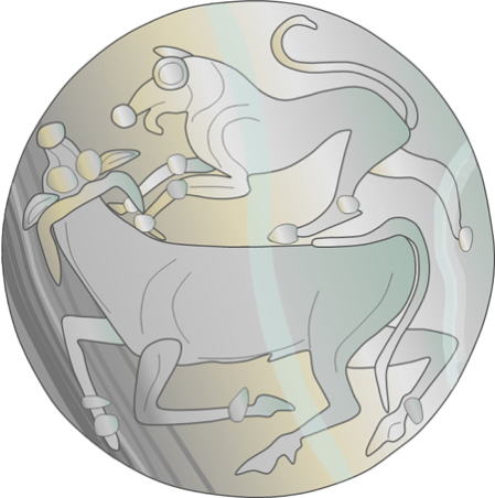 Mycenae Palace, agate seal, lion bull