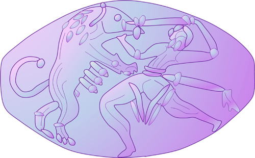 Mycenaean civilization, Royal Tholos Tomb IV, Nestor’s Palace, amethyst seal, warrior and lion fighting