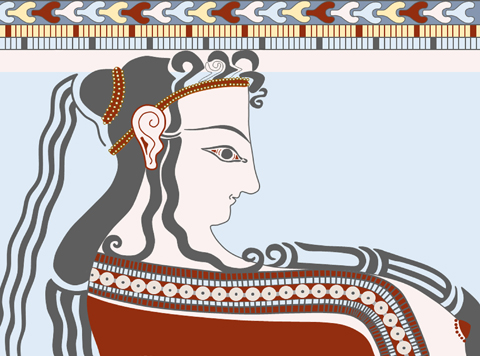 Mycenaean Fresco, “Mycenaean Woman holding a Pyxis (Jewelry Box)”