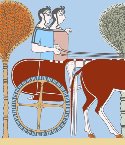 Mycenaean civilization, Tiryns Palace, fresco “Ladies in Chariot”