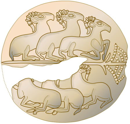 Minoan civilization, Knossos Palace, Clay Seal Imprint, six goats