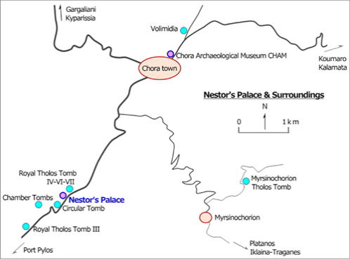 Mycenaean civilization, Map, Nestor’s Palace and surroundings