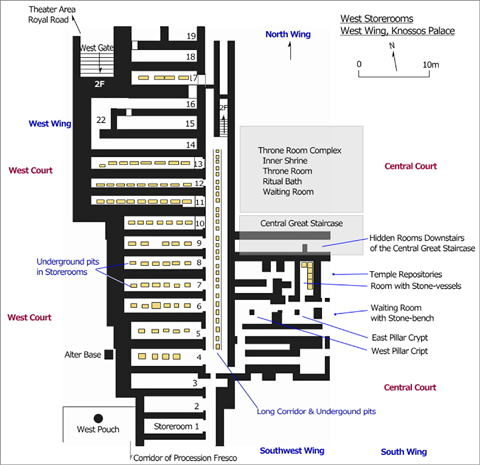 Minoan civilization, Plan of West Storerooms, West Wing, Knossos Palace