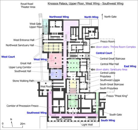 Minoan civilization, Plan of Upper Floor, West Wing, Knossos Palace