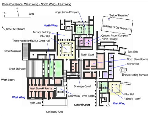 Minoan civilization, Plan of West-North-East Wings, Phaestos Palace