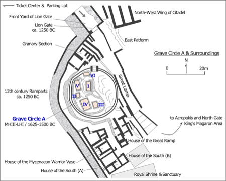 Plan Grave Circle A, Mycenae Palace