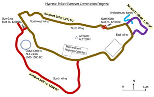 Mycenaean civilization, Construction progress of the Mycenae Palace Rampart
