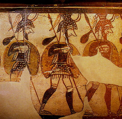 ミケーネ文明　ピクトリアル様式　クラテール型容器　「ミケーネ兵士の行進」絵柄