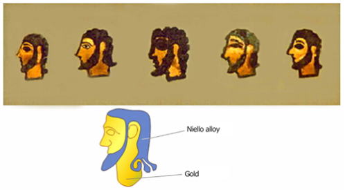 Mycenaean civilization, Nestor's Palace, "Mycenaean soldiers” in gold and niello alloy